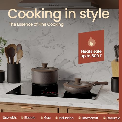 Bakken- Swiss Kitchen Cookware Set - Nonstick Granite Coating, Pots and Pans with Handles and Tempered Glass Lids, PFOA, PFOS, PTFE Free, Ceramic Max Temperature (Up To 500° F), Set of 15 - Dark Gray