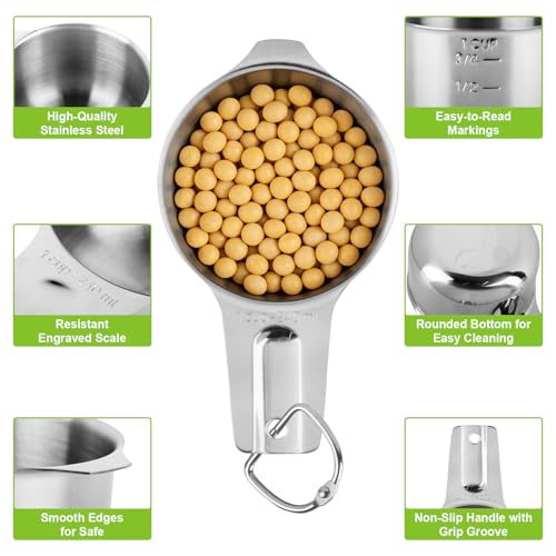 Stainless Steel Measuring Cups Set of 7, Stackable Measure Cups Kitchen Gadgets for Cooking Baking Supplies Tools, Nesting Metal Cup Spoons Easy to Read Markings for Dry & Liquid Measurements Baker