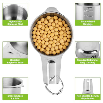 Stainless Steel Measuring Cups Set of 7, Stackable Measure Cups Kitchen Gadgets for Cooking Baking Supplies Tools, Nesting Metal Cup Spoons Easy to Read Markings for Dry & Liquid Measurements Baker
