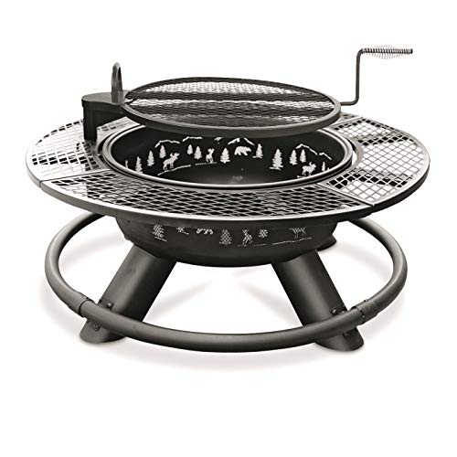 CASTLECREEK 47" Fire Pit BBQ Grill Outdoor Wood Burning Steel Log Firepit for Camping, Grilling, Smores, Yard, Cooking Outside, Barbecue, Bonfire Wilderness