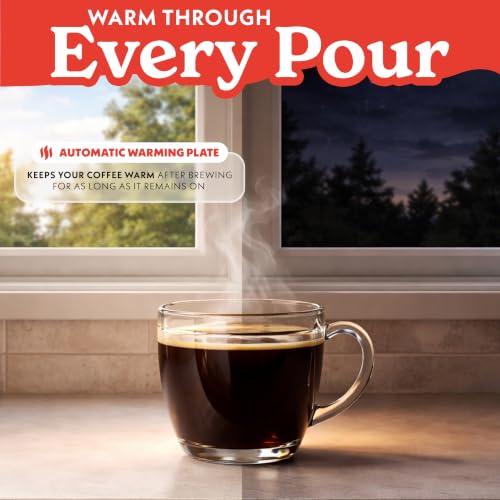 Gourmia 12 Cup One-Touch Coffee Maker – Pause and Serve with Automatic Keep Warm, Easy View Water Window, Compact Design, Stainless Steel Accents, Black
