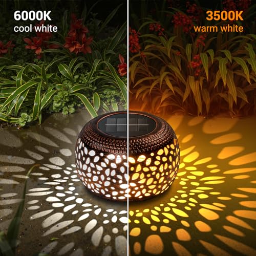Solar Lanterns Outdoor Waterproof: 2 Pack Hollow Out Retro Metal Lantern Lights - Solar Lantern Decorative - Gardening Gifts for Women Mother's Day, Outside Garden Yard Patio & Indoor Tabletop Decor
