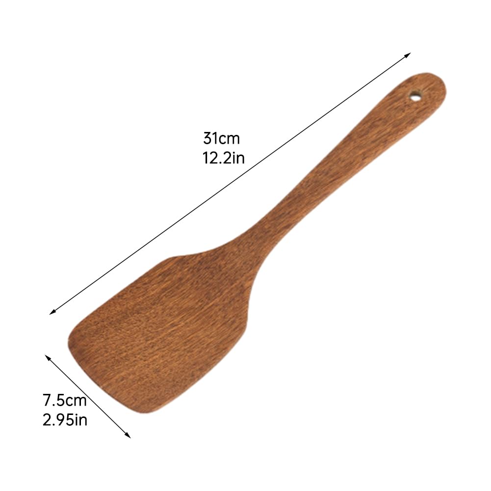 2pcs Wooden Spatula Wood Long Handle Flat Frying Turner Nonstick Flat Frying Spatulas Cooking Spurtle Utensils for kitchen use(COLOR:natural)