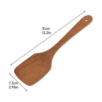 2pcs Wooden Spatula Wood Long Handle Flat Frying Turner Nonstick Flat Frying Spatulas Cooking Spurtle Utensils for kitchen use(COLOR:natural)