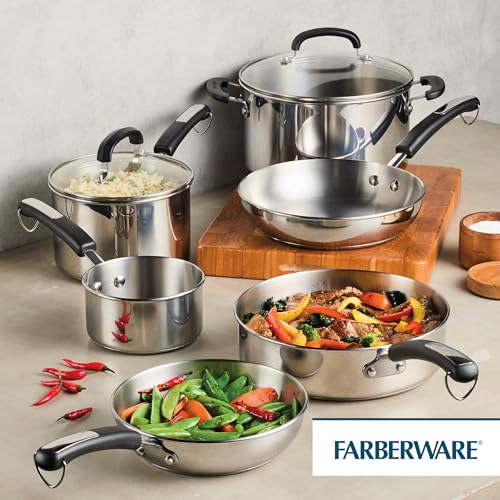 Farberware Brilliance Stainless Steel Cookware Set, 10 Piece Pots and Pans Set