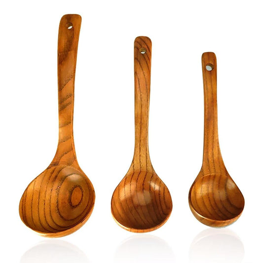 3 Pack Wooden Ladles for Serving Spoon Soup Ladle Wood Spoons for Cooking Ladel Large Bamboo Kitchen Tools Ladles Big Spaghetti Spoon Laddle Non Toxic Soup Spoons Teak deep Ladle