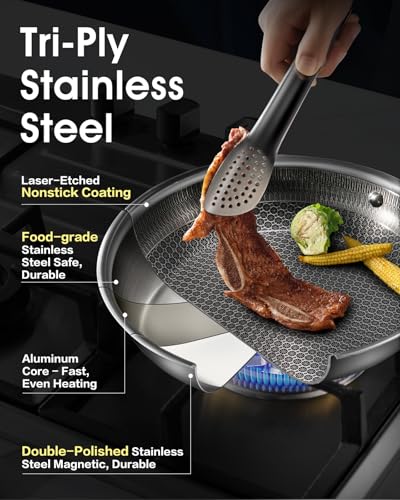 USELUCK Nonstick Frying Pans with Lid,8-Inch Non stick Skillet with Honeycomb Surface,Dishwasher-Friendly,Oven-Safe,PFAS-Free,Compatible with All Cooktops.