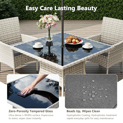 Sweecci Outdoor Dining Set, 10-Piece Patio Furniture Set with Tempered Glass Table and 8 Cushioned Chairs, Dual-Strand Wicker Rattan, Balcony Furniture for Backyard, Garden, Deck,– Gray