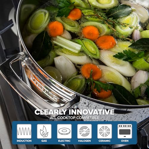 Viking Contemporary 3-Ply Stainless Steel Stock Pot, 8 Quart Soup Cooking Pot with Lid, Kitchen Cookware