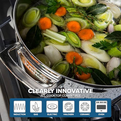 Viking Contemporary 3-Ply Stainless Steel Stock Pot, 8 Quart Soup Cooking Pot with Lid, Kitchen Cookware