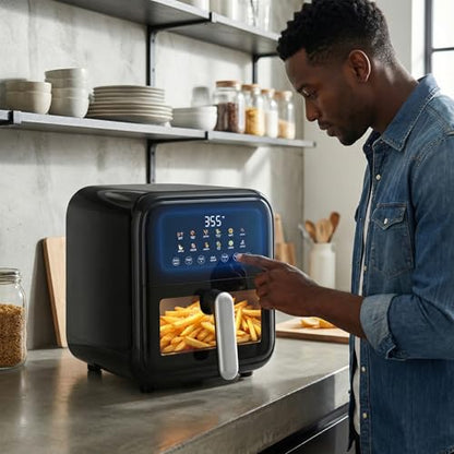OLIXIS Air Fryer with Window 7.9QT, 12-In-1 Large Airfryer for Family, 400°F Rapid Air Crispy Technology, Roast Bake Dehydrate Reheat, Nonstick & Easy-Clean Basket, 1800W, Black