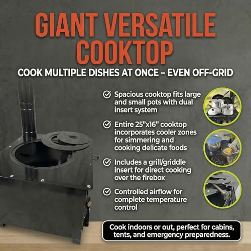 Trailblazer Cookstove – Wood Fired Stovetop with Oven for Off-Grid Living, Camping, RV, Hunting, Prepping, Emergency Heat & Cooking