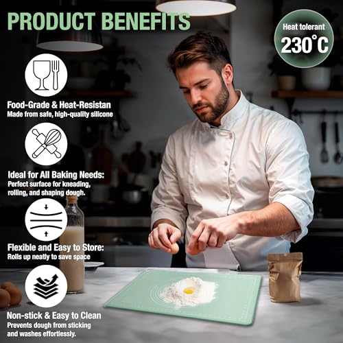 Silicone Pastry Mat 28" x 20" Non Stick Silicone Baking Mat Extra Thick Pastry Mat with Measurements Food Grade Pastry Mats for Rolling Dough,Bread,Pie,Cookies,Pizza and fondant,Food Grade Baking Mat