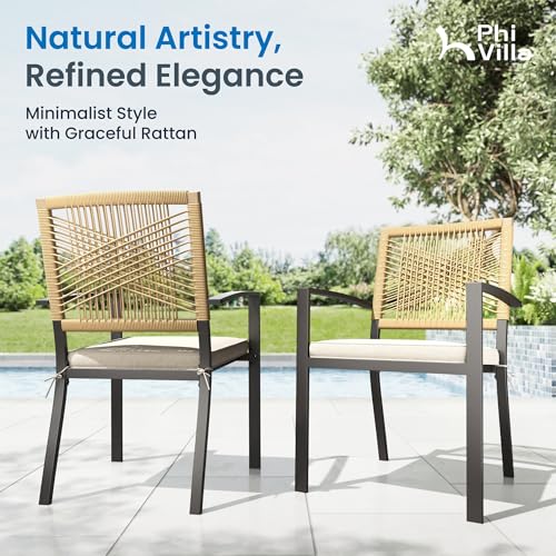 PHI VILLA 9pc Patio Dining Set, 82" Rectangular Table, Wicker Chairs
