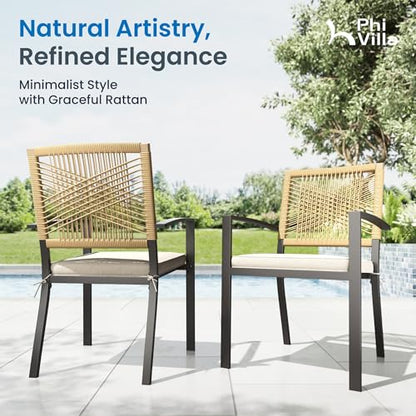PHI VILLA 9pc Patio Dining Set, 82" Rectangular Table, Wicker Chairs