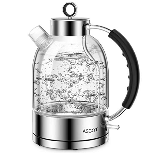 ASCOT Glass Electric Kettle, 1.5L Borosilicate Glass, 1500W, Silver