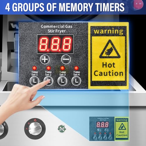 Automatic Stir Fry Machine Countertop LPG Cooker with Water Spray & Drum Design Smart 360° Cooking Machine Capacity 1.5L-9.3L,110V 100W Propane (Countertop)