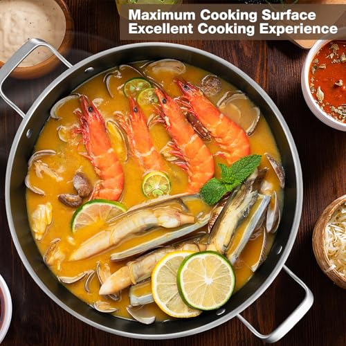 Yeksum Tri-Ply 14.5 Inch Stainless Steel Paella Pan,12 Servings Paella Pan with Lid,18/10 Nonstick Large Skillet,Jumbo Cooker,Induction Pan,Skillets,for Outdoors,Camping,Parties