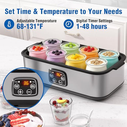 Yogurt Maker with Adjustable Time and Temp Control, Yogurt Maker Machine with Automatic Shut-Off & Constant Temper for Homemade Probiotic, Greek Yogurt, BPA-Free (Black Grey, 48 oz/8 Jars)
