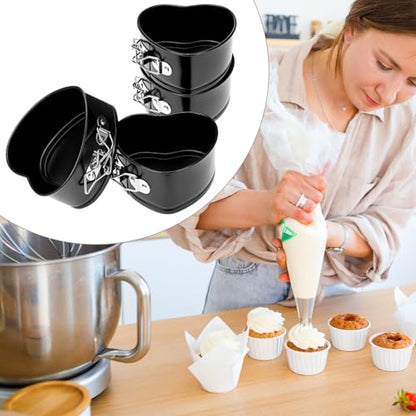 QWORK Springform Cake Pan Set - 4 Pack 4-Inch Non-Stick Leakproof Heart Shape Cheesecake Pan Baking Molds with Removable Bottom for Birthday Cakes