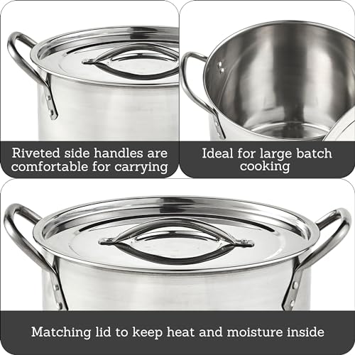 IMUSA 16Qt Stainless Steel Stock Pot with Lid, Large Cooking Pot for Soups, Boiling Seafood, Pasta, Stews, and Family Meals
