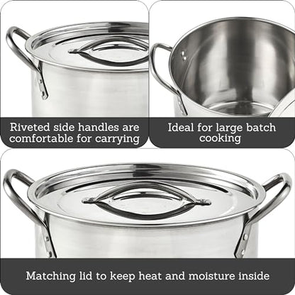 IMUSA 16Qt Stainless Steel Stock Pot with Lid, Large Cooking Pot for Soups, Boiling Seafood, Pasta, Stews, and Family Meals