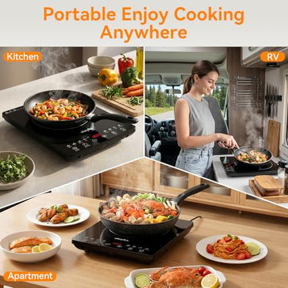olayks Protable Induction Cooktop, 1800w Hot Plate Electric Stove with Child Safety Lock, Timer, 8 Power Levels, Single Burner Electric Cooktop with Large Heating Coil, Fast Heating