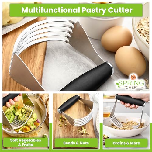 Spring Chef XL Stainless Steel Pastry Cutter Tool for Baking - Heavy Duty Dough Blender - Butter & Dough Cutter Tool with Sharp Blades - Pastry Blender for Easy Mixing - Dishwasher Safe - Black