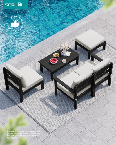 SERWALL HDPE Outdoor Loveseat Sofa, Outdoor 2 Pieces Single Sofa, Black