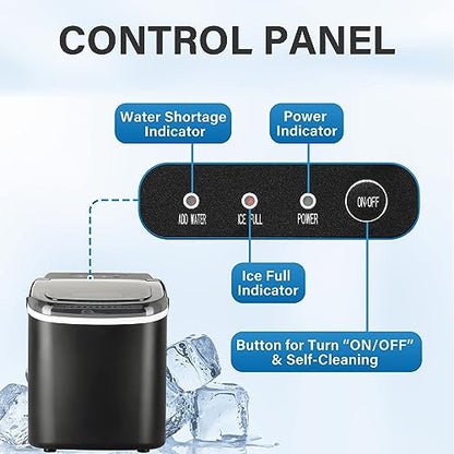 Simple Deluxe Ice Maker for Countertop, Self-Cleaning, Portable Ice Machine with Scoop and Basket, 26lbs Ice/24Hrs, 6 Mins 9 Bullet Ice, 13.7lbs, for Home Kitchen Office, Black