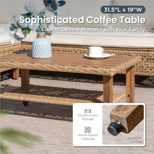 PHI VILLA Outdoor Sectional Couch, Small L-Shaped Patio Sofa Sets, Beige