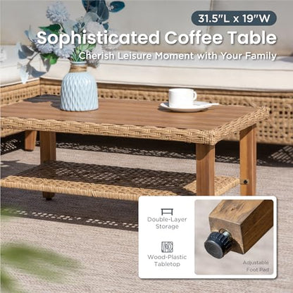 PHI VILLA Outdoor Sectional Couch, Small L-Shaped Patio Sofa Sets, Beige