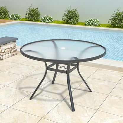 Anmutig 5-Piece Outdoor Patio Dining Set, 40" Round Glass Table with 4 Swivel Rocking Patio Chairs Furniture Set for Kitchen Garden, Backyard, Brown