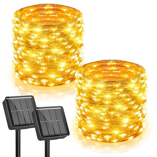 Minetom 2 Pack Solar Fairy Lights, Total 66Ft 200 LED Solar String Lights Outdoor Waterproof with 8 Modes, Twinkle Lights for Outside Patio Yard Tree Party Wedding DIY Christmas Decor (Warm White)