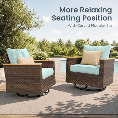 PHI VILLA 2 Pieces Wicker Patio Furniture Set with Swivel Chairs