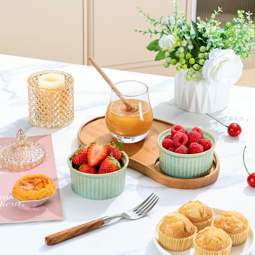 NUTRIUPS 6oz Ceramic Ramekins Set of 6, Vintage Souffle Dishes - Oven Safe Small Baking Bowls for Pudding, Creme Brulee & Custard (Vintage Green, 6 OZ)