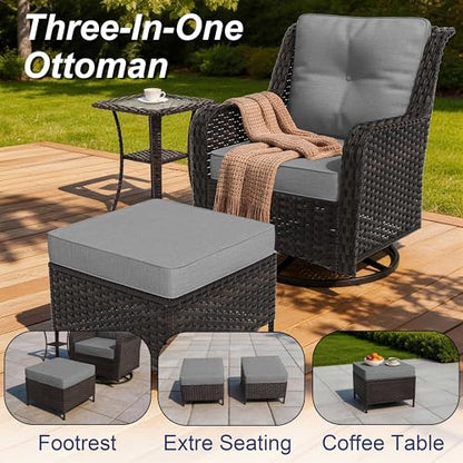 ASJMR 11-Piece Patio Furniture Set, Outdoor Thick Wicker Sectional Sofas with Swivel Chairs, High Back Sectional Couch with Fire Pit Table, Outdoor Conversation Set for Backyard, Porch, Deck, Grey