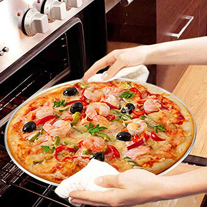 TeamFar Pizza Pan, Stainless Steel 12 Inch Pizza Pan Tray Round Pizza Oven Baking Pan, Healthy & Heavy Duty, Dishwasher Safe & Easy Clean