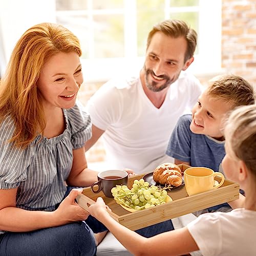 Sgigiul Bamboo Dinner Food Trays for Eating On Couch Party Platters for Serving Food Decorative Tray for Kitchen Counter Rectangle(16.5" Lx11.6''W and 15.5''Lx10.6''W)