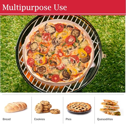 Pizza Stone - 15-Inch Pizza Stone for Oven or Grill with Cutter and Metal Serving Rack/Handles - Oven Accessories by Classic Cuisine