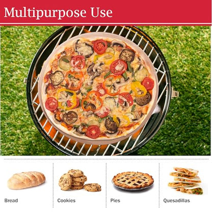 Pizza Stone - 15-Inch Pizza Stone for Oven or Grill with Cutter and Metal Serving Rack/Handles - Oven Accessories by Classic Cuisine
