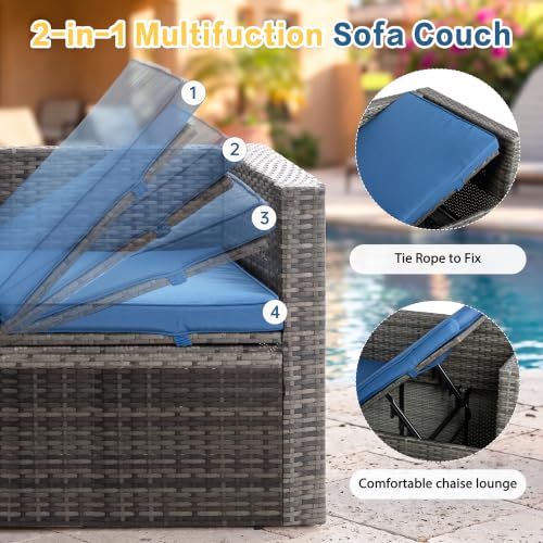 Patio Furniture Set 4 Pcs Outdoor Sectional Sofa Set with Cushion, Blue