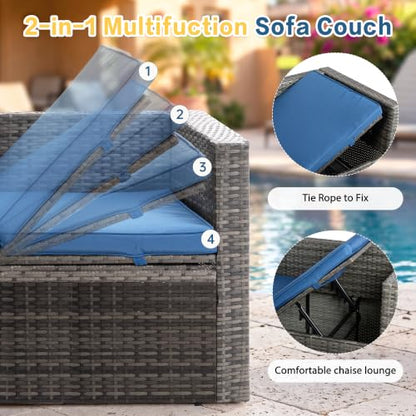Patio Furniture Set 4 Pcs Outdoor Sectional Sofa Set with Cushion, Blue