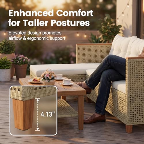 Devoko Wicker Patio Furniture Set, 3 Pieces Outdoor Sofa with Tufted Pillow,PE Rattan Small Sectional Couch Set for Backyard, Deck,Porch & Poolside(Brown)