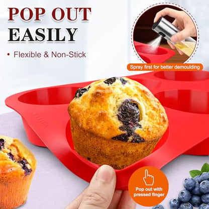 Walfos Silicone Texas Muffin Pan Set- 6 Cup Jumbo Silicone Cupcake Pan, Non-Stick, Just PoP Out! Perfect for Egg Muffin, Big Cupcake - BPA Free and Dishwasher Safe, Set of 2