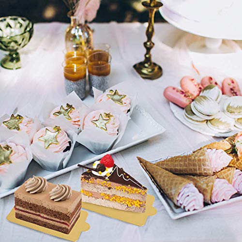HANSGO Mini Square Golden Cardboard Cake Base,Single Cupcake Container 100PCS Cake Paper Plates Dessert Board Base Grease-Proof and Freezer-Durable Pastry Cardboard