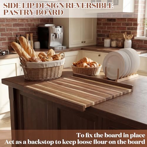 Vesici Large Wood Pastry Board with Lip for Rolling Dough, Acacia Reversible Tray with Engraved Measurements, Cutting & Kneading Board for Pizza & Bread, Kitchen Counter, 24 x 22.8 x 1.5 Inch