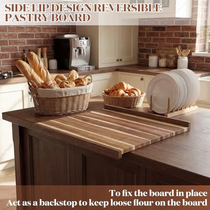 Vesici Large Wood Pastry Board with Lip for Rolling Dough, Acacia Reversible Tray with Engraved Measurements, Cutting & Kneading Board for Pizza & Bread, Kitchen Counter, 24 x 22.8 x 1.5 Inch