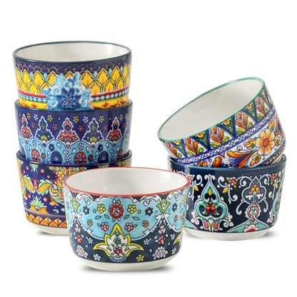 Glowworm Ramekins Oven Safe, 4 Oz Ceramic Creme Brulee Ramekins Set of 6, Souffle Dishes Pudding Custard Cups for Baking, Oven & Dishwasher Safe, Bohemian