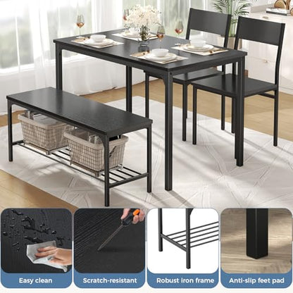 DUMOS Dining Table Set, Dining Table for 4 with Bench, Kitchen Table, Space-Saving Ideal 4-Person Set for Dining Room Kitchen Apartment Corner Black 4 Pack